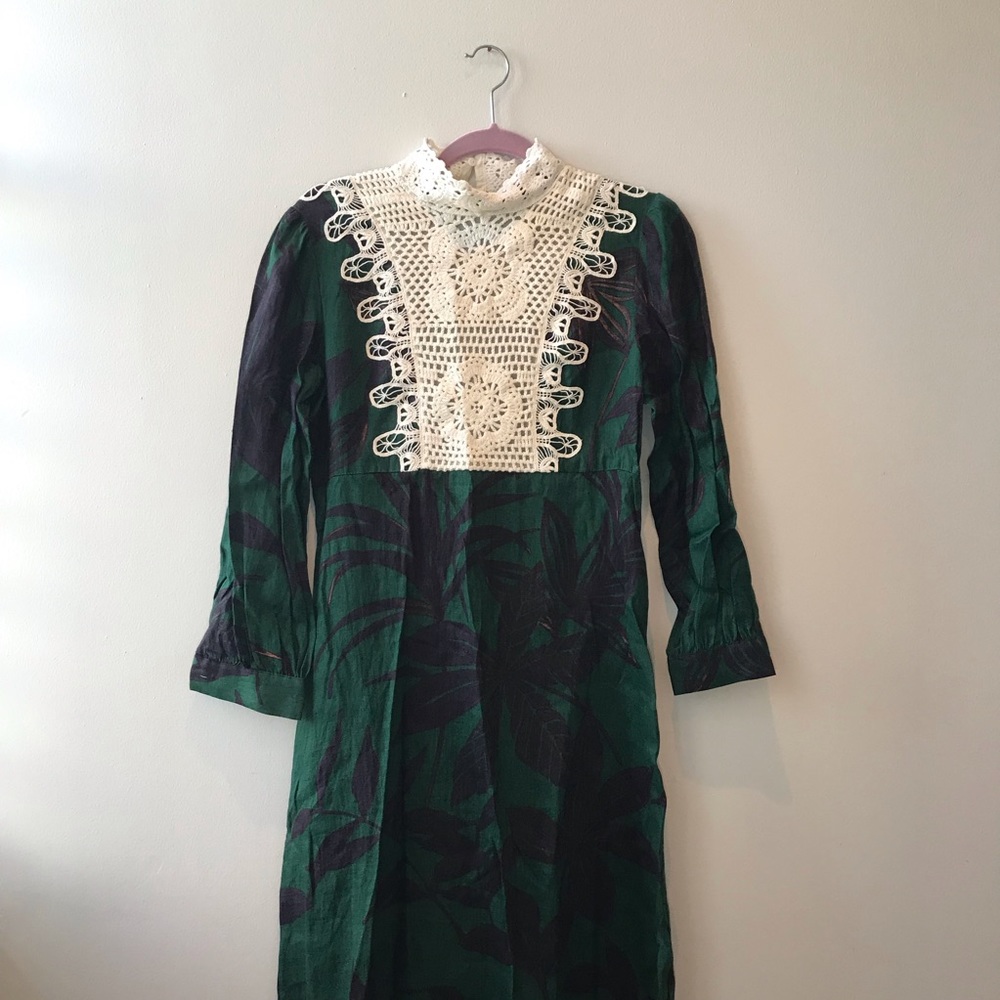 ZARA long sleeved green print maxi dress